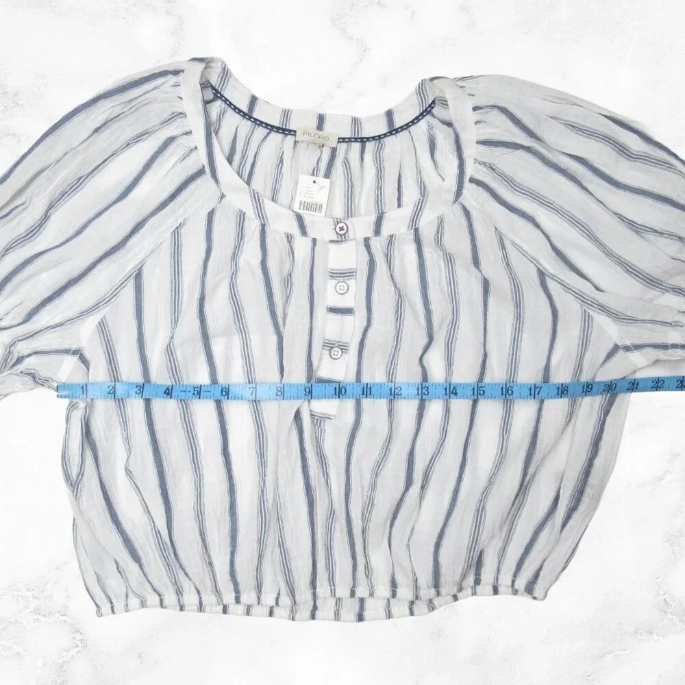 Anthropologie Pilcro Puff-Sleeve Blouse White + Blue Stripe L
